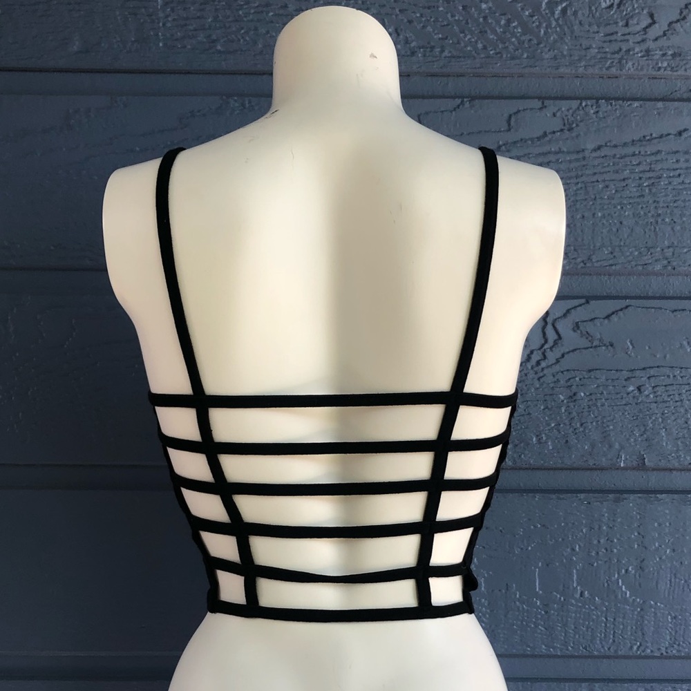 Black crop top, cage back